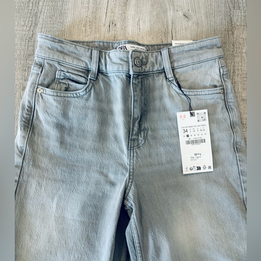 NWT Zara Jeans High Rise Straight Ankle Length Gray Size 34 (US 2) - Picture 6 of 8